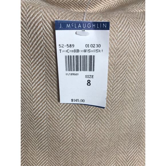 New J. McLaughlin Women's 8 Tan Herringbone Wool Sail Skirt Office Timeless - Picture 9 of 10